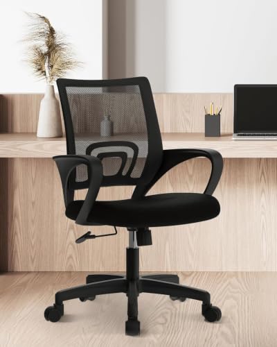 NEO CHAIR Office Computer Chair Ergonomic Mid-Back Desk Chair, Mesh Black | Breathable Mesh Back with Lumbar Support, Height Adjustment, Smooth Rolling Casters for Home Office, Study or Gaming Setup - color: Mesh Black