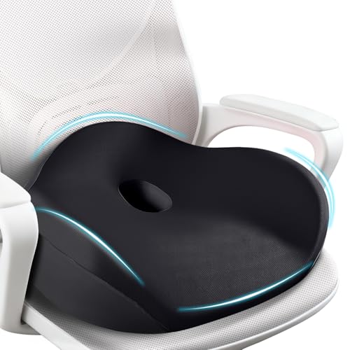 FLORICH Seat Cushion, Memory Foam Seat Cushion for Car Office Chair, Ergonomic Office Seat Chair Cushion for Sciatica Pain Relief, Larger Seat Cushion for for Long Sitting Office Workers - Black - color: Jet Black