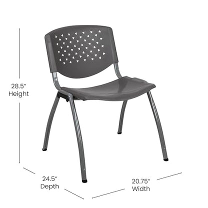 EMMA + OLIVER Home and Office Gray Plastic Stack Chair with Perforated Back | Powder Coated, 880 LBS. Weight Capacity - color: Grey