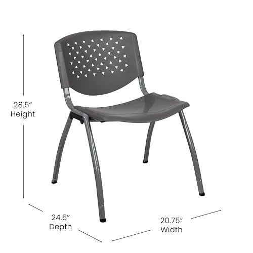 EMMA + OLIVER Home and Office Gray Plastic Stack Chair with Perforated Back | Powder Coated, 880 LBS. Weight Capacity - color: Grey