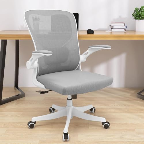 Monhey Ergonomic Office Chair, 90°-125° Tilt Back Home Desk Chair with 360° Swivel & Mute Wheels, High Back Mesh Computer Chair for Adults with Lumbar Support, 330 LBS Capacity (01White+Gray) - color: 01white+gray