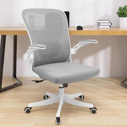 Monhey Ergonomic Office Chair, 90°-125° Tilt Back Home Desk Chair with 360° Swivel & Mute Wheels, High Back Mesh Computer Chair for Adults with Lumbar Support, 330 LBS Capacity (01White+Gray) - color: 01white+gray