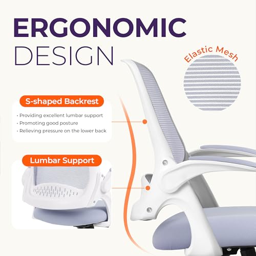NEO CHAIR Office Desk Chair, Ergonomic Mesh with Flip-Up Armrests, Purple - color: Purple