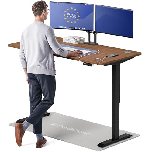 Desktronic HomePro Standing Desk 60x30 — Made in Europe, Ergonomic Sit Stand Home Office Desk, Electric Height Adjustable, Dual Motor, USB & USB-C Charging, Wobble-Free, Touchscreen, 3 Memory Presets - color: Black + Walnut, size: 60 x 30 in
