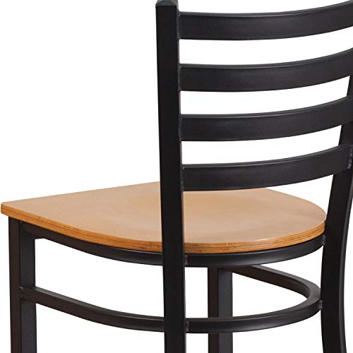 Flash Furniture HERCULES Series Black Ladder Back Metal Restaurant Barstool - Natural Wood Seat - color: Natural Wood Seat/Black Metal Frame, size: Set of 1