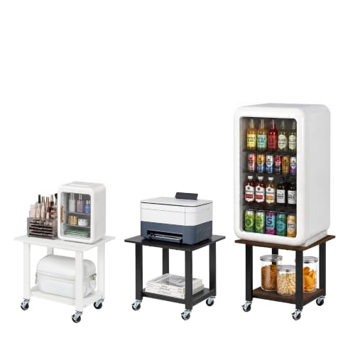 SunnyPoint 2-Tier Mobile Stand with Lockable Wheels — Printer Cart, Mini Fridge Stand, Portable Electronic Device & Projector Holder | Under Desk Storage Shelf for Home & Office, 18.9" x 15.75" (WHT) - color: WHT