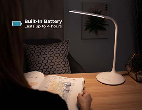 PureOptics LED VLED1819-BD Battery LED Desk Lamp, Dimmable with Adjustable Color Temperature, 4 Hour Battery Life, Rechargeable, Eco Friendly, White - style: Round