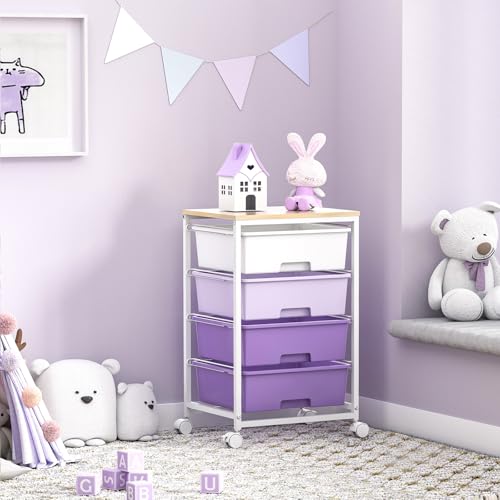 Utility Cart with 4 Drawers, Rolling Storage Cart with Drawers, Purple - color: Purple, size: 4 Drawers