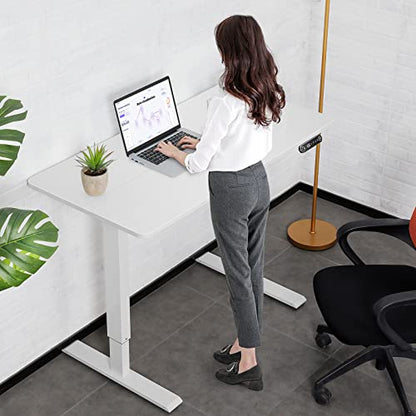 farexon 48 x 24 inch Standing Desk Electric Adjustable Height with Power Outlets, Stand up Desk with Wheels, Preset Heights Home Office Gaming Computer Workstations Table(White) - color: White, size: 48 x 24''-Outlets