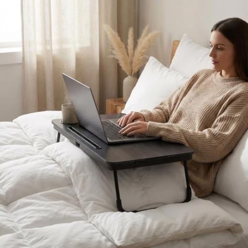 BUYIFY 23.4" Foldable Lap Desk Bed Table with Cup Holder Tray Black - color: Black