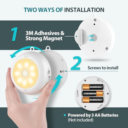 Reoshine Motion Sensor Light Indoor AA Battery Operated, Under Cabinet Lighting, Magnetic Stick on LED Puck Lights for Stair, Wall, Closet, Dimmable, 3000K Warm White (6 Pack) - color: Warm White