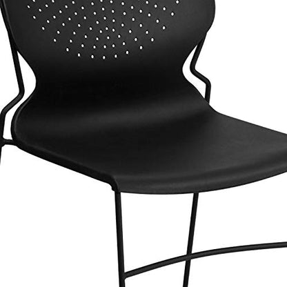 EMMA + OLIVER Home and Office Black Full Back Stack Chair with Black Frame | Powder Coated, 661 LBS. Weight Capacity - color: Black