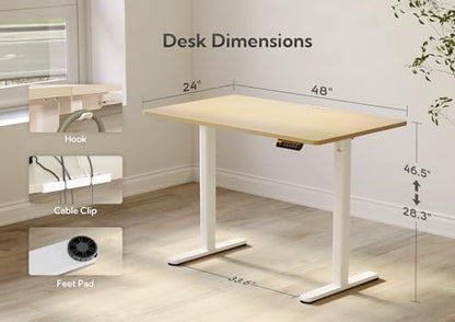 Claiks Electric Height Adjustable Standing Desk, 48x24 Inch, Nature | Smooth Height Adjustment, 3 Memory Presets, Cable Management Hub&Hook, Stable Steel Frame, 176lbs Capacity, Easy Assembly - color: Nature, size: 48