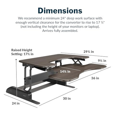 Vari Varidesk Pro Plus 36 Standing Desk Converter for Home Office – 11 Height Settings + Spring-Loader Lift, 2 Tier Design with Keyboard Tray, Fits Tables 26.5" Deep – Fully Assembled (Espresso) - color: Espresso