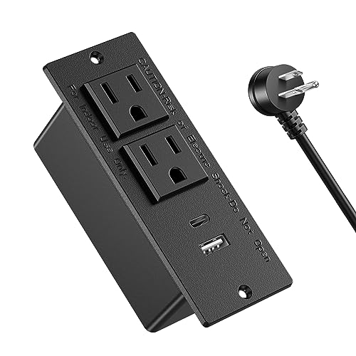 Conference Recessed Power Strip,20W USB C Fast Charging,Furniture Recessed Outlet,2 Outlets,2 USB Ports Table Power Strip,Flush Mount Power Strip for Side Table,6ft Cord,Flat Plug - color: Black, size: 20W USB-C Ports