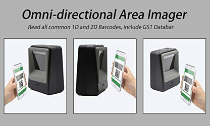 TEEMI TMSL-60 1D/2D Barcode Scanner, USB Hands-Free Desktop, Black - color: Black