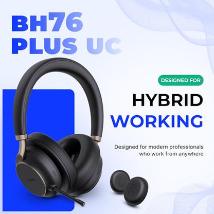 YealinkBH76 Plus UC Wireless Headset for Work (1208708), Bluetooth Headset with ANC Mic, Retractable Mic Arm, Switchable Earpads, Compatible with Teams, Zoom & Business Calls