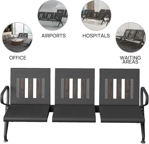wonline 3-Seat Waiting Room Bench with Arms, Heavy Duty Steel Frame Guest Seating, Office Reception Chairs for Lobby Clinic Hospital Airport Bank Salon - size: 3 Seat
