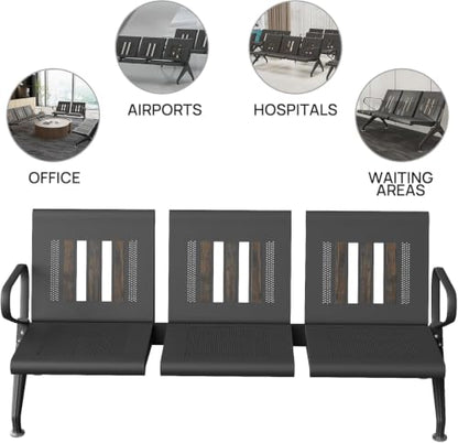 wonline 3-Seat Waiting Room Bench with Arms, Heavy Duty Steel Frame Guest Seating, Office Reception Chairs for Lobby Clinic Hospital Airport Bank Salon - size: 3 Seat