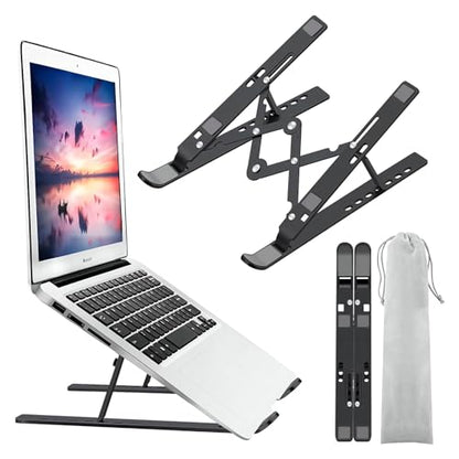Leeboom Laptop Stand for Desk, Adjustable Foldable Aluminum Riser, Black - color: Black