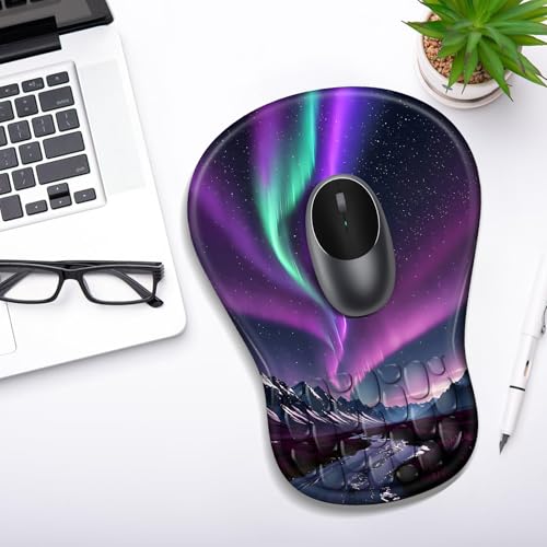 YIWEI Ergonomic Mouse Pad with Wrist Rest for Carpal Tunnel Pain Relief - color: Aurora