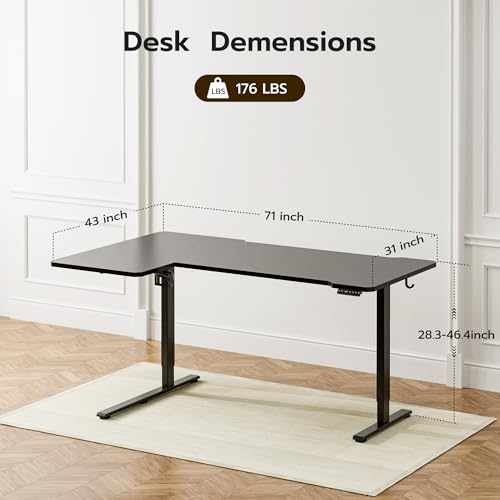 Acrolix L Shaped Electric Standing Desk, 71x43.5 Inch Reversible, Black - color: Black, size: 71