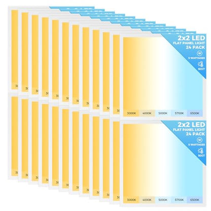 AIKVSXER 24 Pack 2x2 LED Flat Panel Light, Recessed Drop Ceiling Light Kitchen Lighting Fixtures,Bright 6500LM,0-10V Dimmable,Switchable 3000K/4000K/5000K/5700K/6500K, 30W/35W/40W/45W/50W - size: 2x2-24p