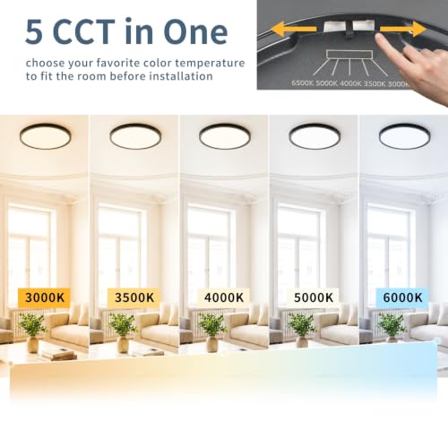 4 Pack 7.1 inch LED Flush Mount Ceiling Light, 5CCT&15W(Black) | 1500Lm,0.67 Ultra Thin, Low Profile,Round Ceiling Light Fixture for Living Room,Bedroom, Kitchen, Closet, Hallway,Hallway - color: Black, size: 7.1"-4pack