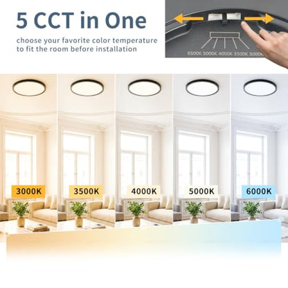 4 Pack 7.1 inch LED Flush Mount Ceiling Light, 5CCT&15W(Black) | 1500Lm,0.67 Ultra Thin, Low Profile,Round Ceiling Light Fixture for Living Room,Bedroom, Kitchen, Closet, Hallway,Hallway - color: Black, size: 7.1"-4pack