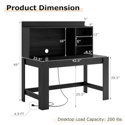 Tangkula Computer Desk with Hutch & Charging Station, Home Office Writing Study Desk with Storage Shelves, Cable Management Hole, Laptop Desk, Desk for Bedroom, Computer Workstation (Black) - color: Black