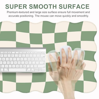 L-SPOUTTO Green Mouse Pad,Geometric Desk Mat XXL Large Scalloped Gaming Mousepad,35.4x15.7in Non-Slip Rubber Base Keyboard Pad Waterproof Desktop Mat for Laptop Computer Game Home Office-Checkered - color: Green Checkered