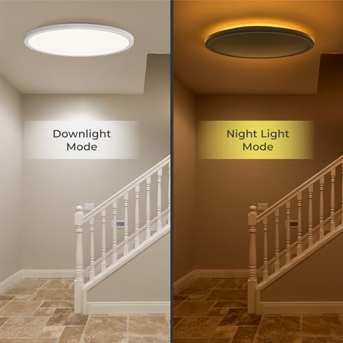 Matane 15.4in LED Flush Mount Ceiling Light Fixture with Remote, 2000K Warm Nightlight, Dimmable 3000K-6500K Low Profile Ceiling Lights for Bedroom, Living Room, 3600LM, White - color: White, size: 15.4 Inch