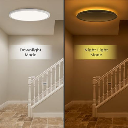 Matane 15.4in LED Flush Mount Ceiling Light Fixture with Remote, 2000K Warm Nightlight, Dimmable 3000K-6500K Low Profile Ceiling Lights for Bedroom, Living Room, 3600LM, White - color: White, size: 15.4 Inch