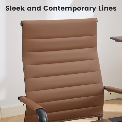 Leather Office Desk Chair, Conference Room Chairs with Wheels, Modern Executive Computer Guest Chairs with Arms - color: Brown&black