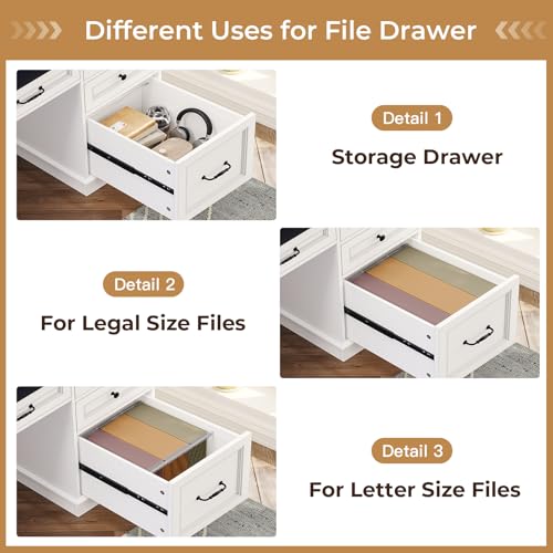 BTHFST 59.1" Executive Desk with File Drawer, Charging Station, White - color: White and Black