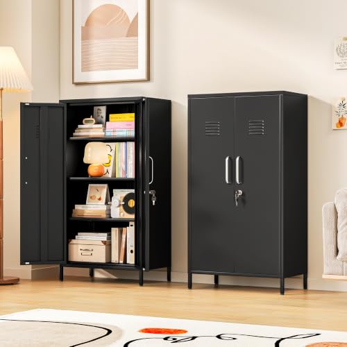 Metal Storage Locker,47" H Home Office Storage Lockers for Employees with 2 Locking Door ＆ 3 Adjustable Shelves,File Storage Cabinets forGarage, School, Office, Gym (Black) - color: Black, size: 47H-2D