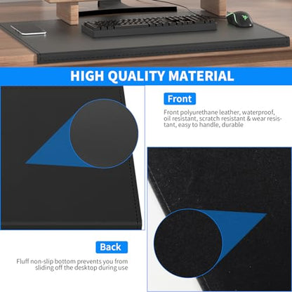 AKOZLIN 27.55”x 15.8" Soft PU Leather Surface Office Desk Mouse Mat Anti-Push Pad with Full Grip Fixation Lip Table Blotter Edge-Locked Protector - color: Black, size: 27.6" x 15.8"