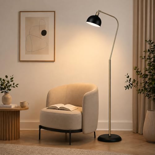 HarvestLand Halo Brass Floor Lamp with Adjustable Head Reading Light - color: Black