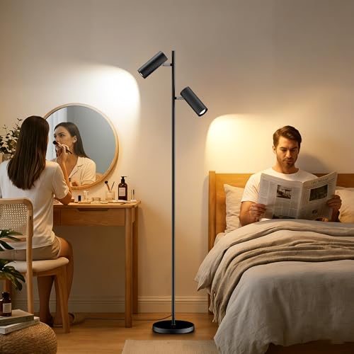 SIBRILLE Spotlight Floor Lamp, Tall LED Standing Lamp with Remote/Touch Control, 2700K-6500K, 350°Rotating Head Standing Lamp, Reading Floor Lamp for Living Room, Bedroom, Office & Wall Art, Dual Head - style: Dual-Tube