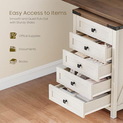 Halitaa 5 Drawer Small File Cabinet, Farmhouse Vertical Filing Cabinet - color: Rustic White and Brown