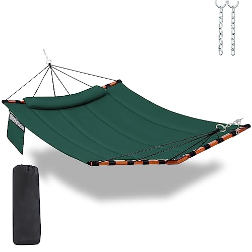 TegerDeger 12FT 2 Person Hammock with V Shaped Spreader Bar -Dark Green - color: Dark Green