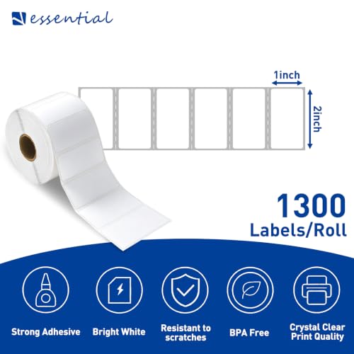 ESSENTIAL 2" x 1" Direct Thermal Barcode Labels, (1300 Labels, 1 Roll) - size: 2"x1"