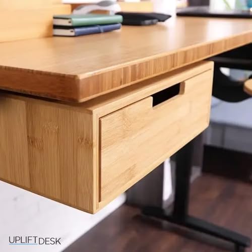 Bamboo Under Desk Drawer – Desktop Storage with 17 lb Capacity and Safety Stop Slide, Undermount Drawer and Standing Desk Accessories for Home Office (Bamboo) - color: Bamboo