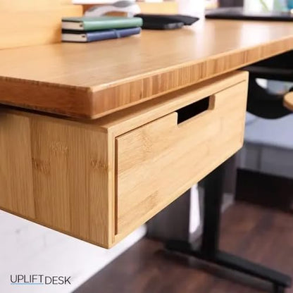 Bamboo Under Desk Drawer – Desktop Storage with 17 lb Capacity and Safety Stop Slide, Undermount Drawer and Standing Desk Accessories for Home Office (Bamboo) - color: Bamboo