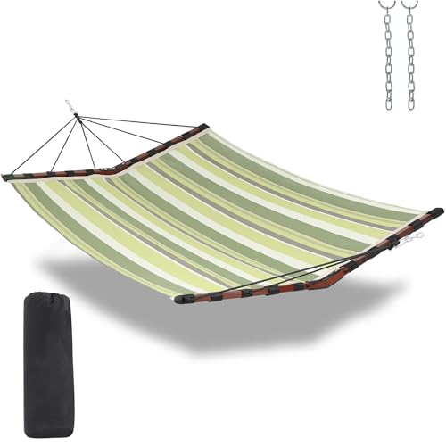 TegerDeger 12FT 2 Person Hammock V Shaped Spreader Bar -Tender Green Stripe - color: Tender Green Stripes