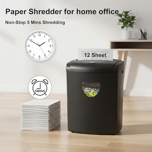 Paper Shredder for Home，Shred 12 Sheet Cross Cut,5.55-Gallon Basket, P-4 Security,Shred Paper/Cards/CDs/Staples/Clips - Jam Proof System for Home Office