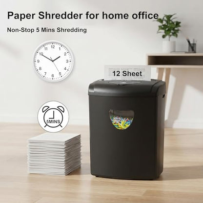 Paper Shredder for Home，Shred 12 Sheet Cross Cut,5.55-Gallon Basket, P-4 Security,Shred Paper/Cards/CDs/Staples/Clips - Jam Proof System for Home Office