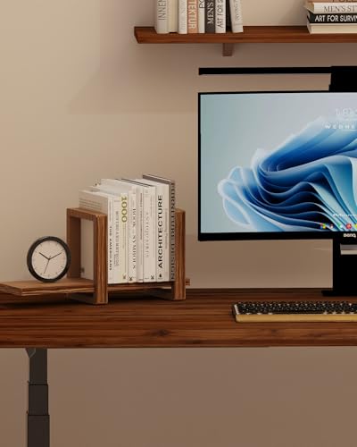 100% Solid Wood Adjustable Desktop Bookshelf, Retro Tabletop Bookshelf, Desk Shelf Holder for Living Room, Home, Office, Perfect for Magazine, Books, Cookbooks, No Tools Required to Assemble (Brown) - color: Brown