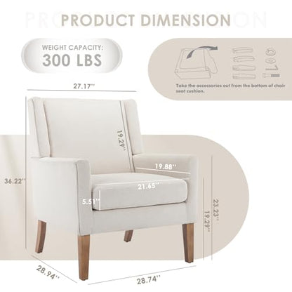 COLAMY Modern Wingback Living Room Chair, Upholstered Fabric Accent Armchair, Single Sofa Chair with Lounge Seat and Wood Legs for Office/Bedroom/Reading Spaces, Beige