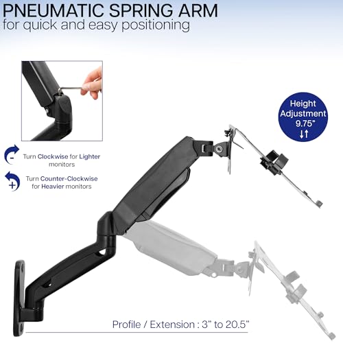 VIVO Height Adjustable Pneumatic Extended Arm Laptop Wall Mount, Full Motion Articulating Notebook Tray, Fits 10 to 15.6 inch Screen, Black, MOUNT-V001GL - color: Black